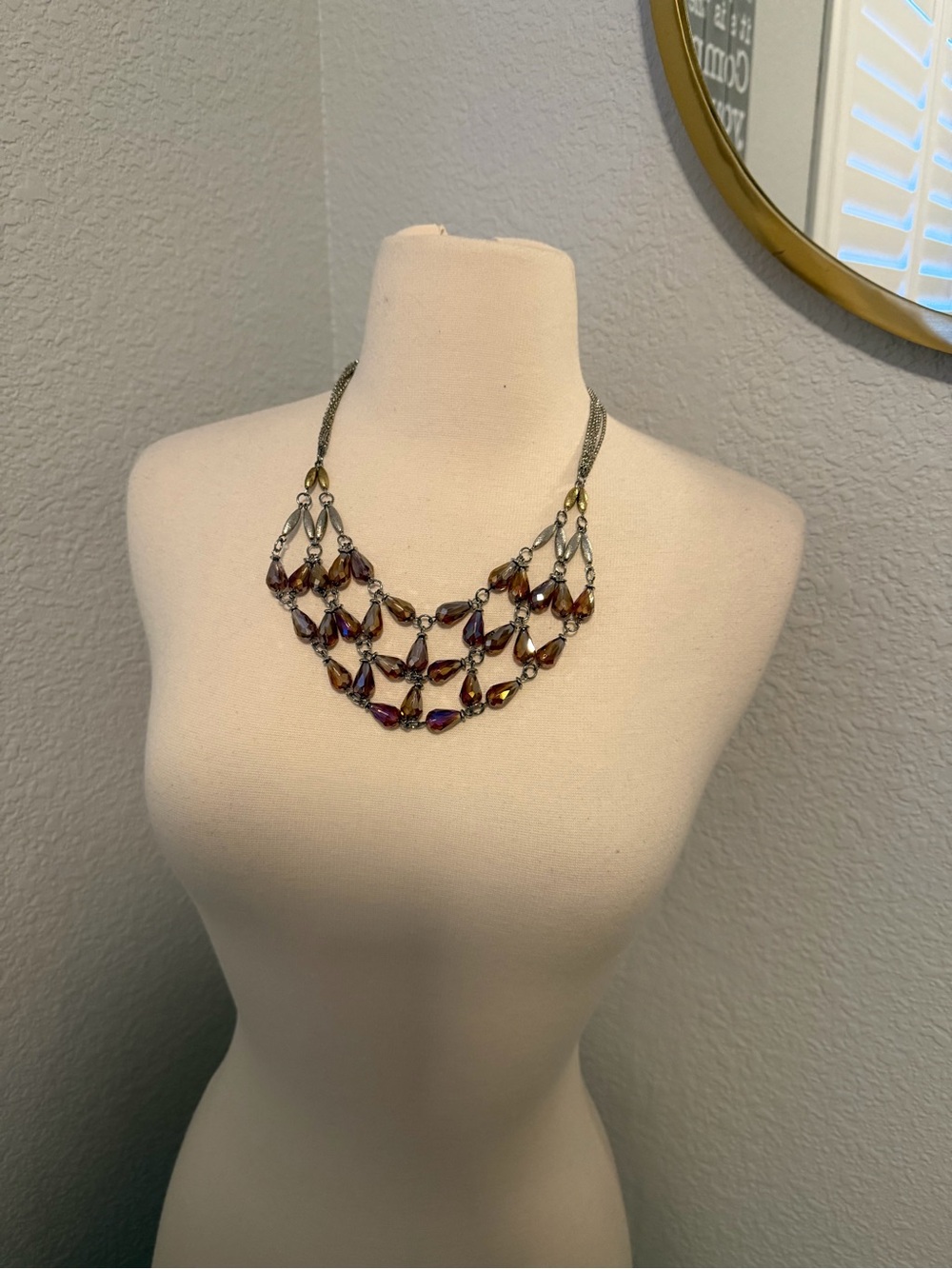 Multi-Row Crystal Bib Necklace - Brown & Purple Accents